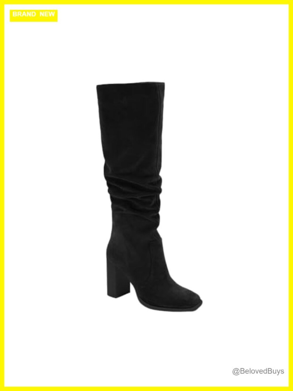 Womens Knee High Boots Chunky High Heel Square Toe Faux Suede Side Zipper Wide
